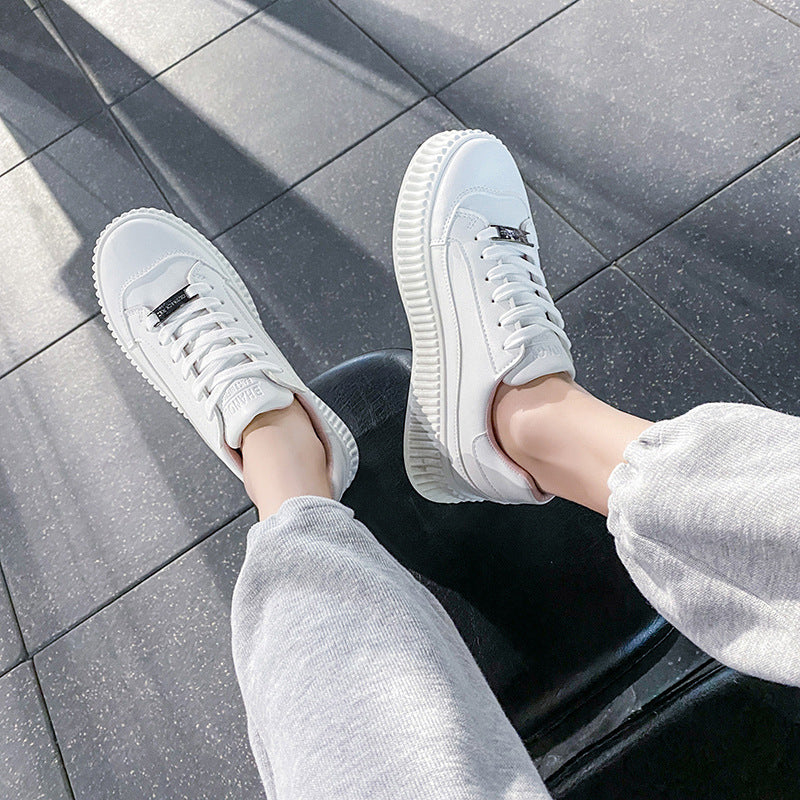 woloong Women's Thick-soled Height Increasing White Korean Sneakers