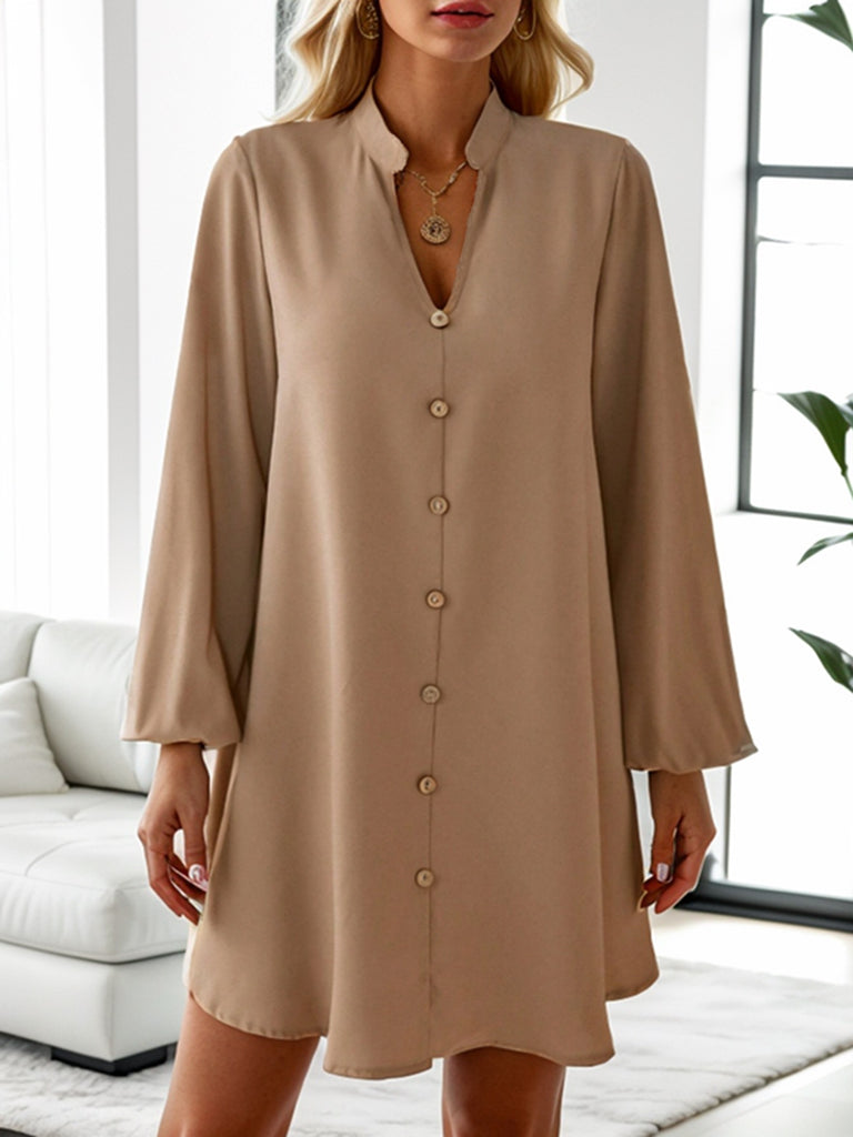 Popular trade 2025 women's clothing popular   spring and summer long-sleeved V-neck single-breasted loose dress