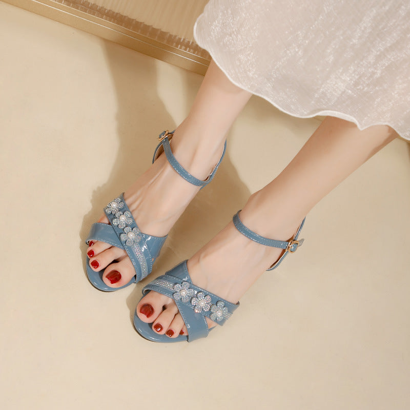 WOLOONG Women's Buckle Open Toe Mid Fashion Heels