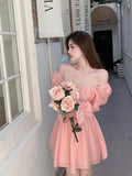 woloong  Pink Sweet Elegant Princess Dress Women Casual Korean Slim Long Sleeve Fairy Dress Female Backless Design Vintage Dress New