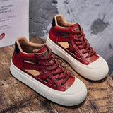 woloong Women's Retro Versatile Roman Breathable Red High Sneakers