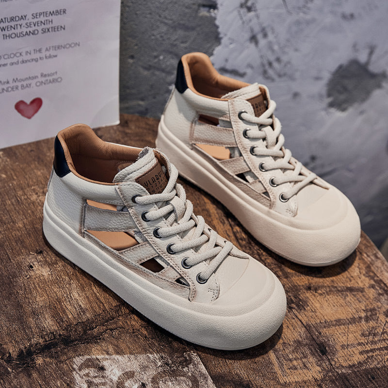 woloong Women's Retro Versatile Roman Breathable Red High Sneakers