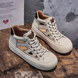 woloong Women's Retro Versatile Roman Breathable Red High Sneakers