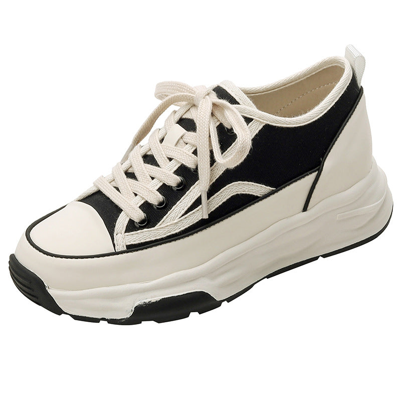 woloong Women's Thick-soled White Height Increasing Insole Flat Sneakers