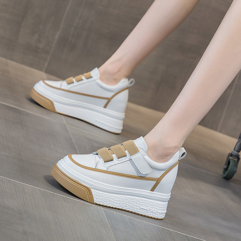 woloong Women's Platform Height Increasing Insole Magic Sneakers
