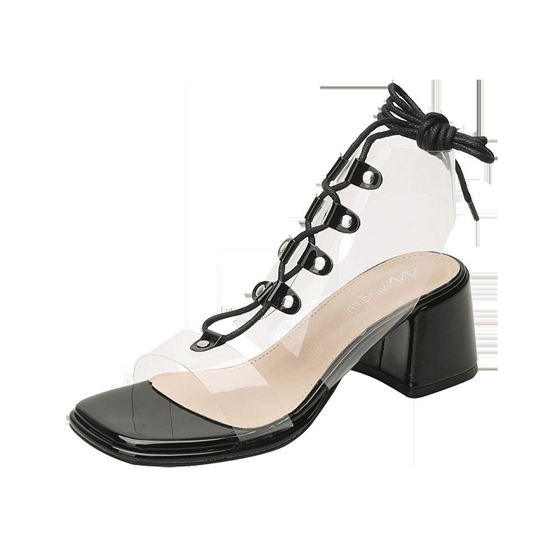 WOLOONG Women's Chunky French Ankle-strap Buckle Sweet Open Heels