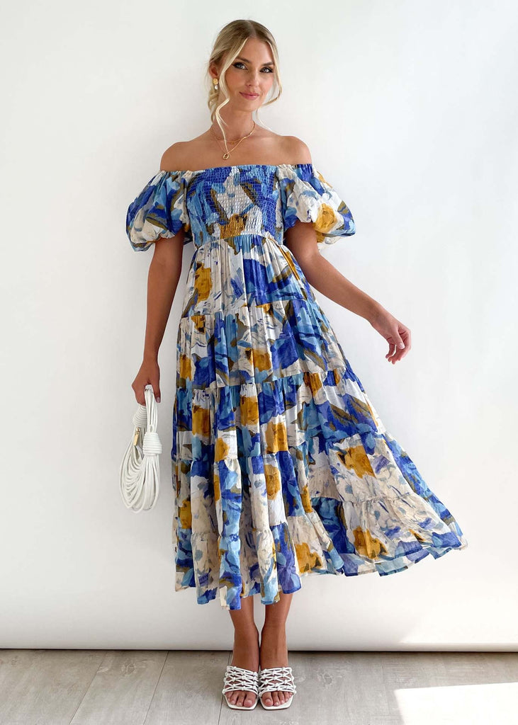 2025 New Popular trade women's clothing  2025 summer fashion off-the-shoulder lantern sleeves high-waisted one-word shoulder dress