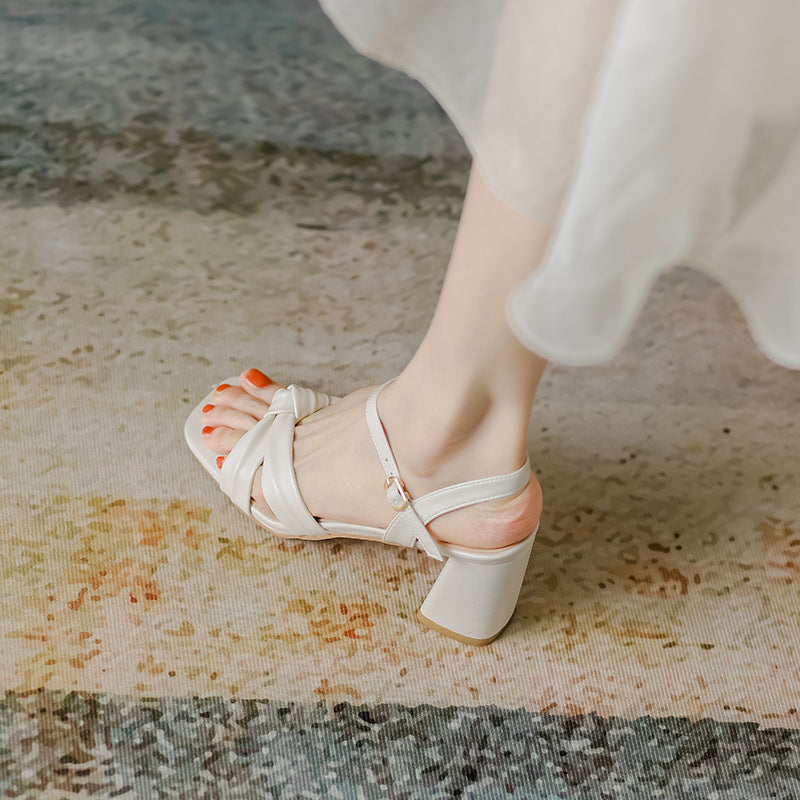 WOLOONG Women's Chunky French Summer Square Toe Heels