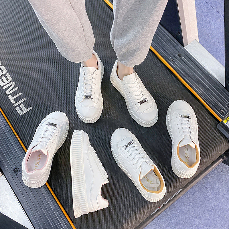 woloong Women's Thick-soled Height Increasing White Korean Sneakers