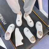 woloong Women's Thick-soled Height Increasing White Korean Sneakers