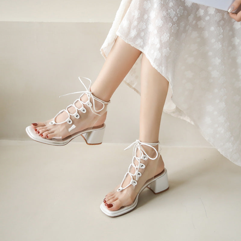 WOLOONG Women's Chunky French Ankle-strap Buckle Sweet Open Heels