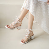 WOLOONG Women's Chunky French Ankle-strap Buckle Sweet Open Heels