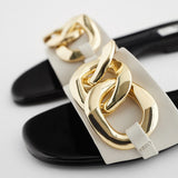 woloong   Classic Black Chain-decorated Women Slippers New Style Flat Fashion Sandals British Square Toe Comfortable Holiday Slippers Pink