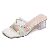 WOLOONG Women's Chunky French Style Temperament Pearl High Heels