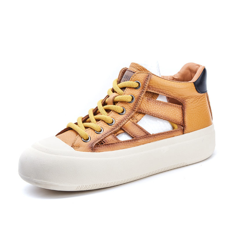 woloong Women's Retro Versatile Roman Breathable Red High Sneakers