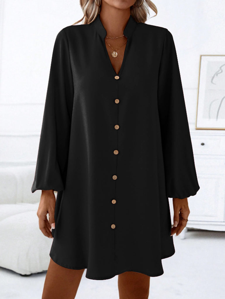 Popular trade 2025 women's clothing popular   spring and summer long-sleeved V-neck single-breasted loose dress