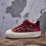 woloong Women's Retro Versatile Roman Breathable Red High Sneakers