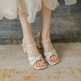 WOLOONG Women's Chunky French Summer Square Toe Heels