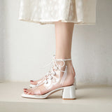 WOLOONG Women's Chunky French Ankle-strap Buckle Sweet Open Heels
