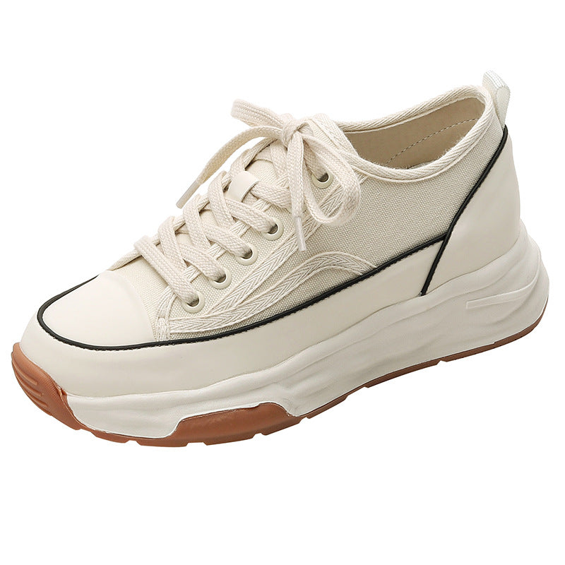 woloong Women's Thick-soled White Height Increasing Insole Flat Sneakers