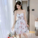 woloong Embroidered Butterfly Flower Mesh Dress Women's New Spring Summer Pairing Sweet Desire Wind Waist Fairy Suspender Skirt