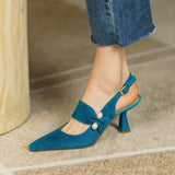 woloong Party Prom Women Slingbacks Pumps Summer New Kid Suede Sandals Fashion Pointed Toe High Heels Shoes Woman Heels for Women