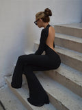 Aieru Black Sexy Backless Jumpsuits for Women Casual Flare Pants Rompers Club Party One Piece Outfits Overall Clothes