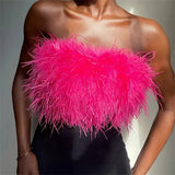 Fur Feather Strapless Tube Tops For Women Party Fashion Bustier Cute Top Y2k Club New Sexy Mini Fluffy Corset Top
