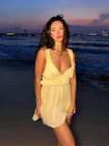 woloong Seaside Beach Sleeveless V-neck Jumpsuit Short Dress For Women Casual Sleeveless Backless Female Mini Dresses Vacation Vestidos