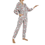 Women Winter Casual Nightwear Christmas Printed Long Sleeve Hooded Jumpsuit Loose Pajama Home Sleep Wear S/ M/ L/ XL/ XXL