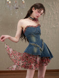 woloong Cutting Rose Thorns Cottagecore Fairycore Princesscore Coquette Kawaii Dress and Choker Set