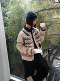 Korobov Vintage Christmas Sweater Thick Knitted Twisted Floral Contrast Color Cardigan Diamond Check Loose Crewneck Y2k Tops New Year