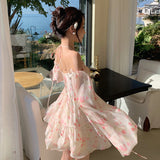 woloong Summer Floral Dress Women  Slash Neck Female Long Sleeve Fairy Dress Off Shoulder Pink A-line Elegant  Beach Short Dresses