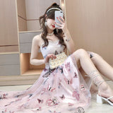 woloong Embroidered Butterfly Flower Mesh Dress Women's New Spring Summer Pairing Sweet Desire Wind Waist Fairy Suspender Skirt