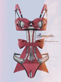 woloong  Sexy Pajama Lingerie Set Bow Tie Strap Underwire Bodysuit Thong Women One Size Bralette