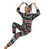 Women Winter Casual Nightwear Christmas Printed Long Sleeve Hooded Jumpsuit Loose Pajama Home Sleep Wear S/ M/ L/ XL/ XXL