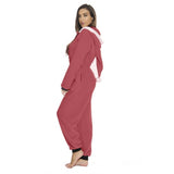 Women Christmas Hooded Pajama Coral Fleece Solid Color Zipper Jumpsuit Lady Winter Thermal Home Sleep Wear Green/Pink/Red
