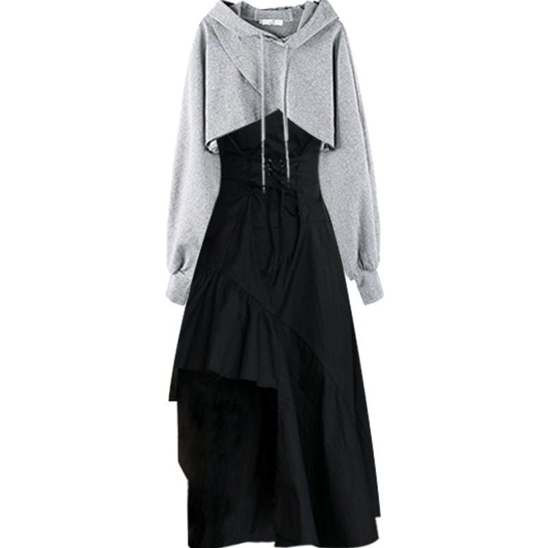 woloong Women Dress Suit Autumn New Temperament Dress Design Sense Niche Strap Skirt Two-piece Sets Elegant Sweet Girl Streetwear