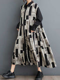 woloong Split-Joint Printed Buttoned Loose Long Sleeves Lapel Shirt Dress Midi Dresses