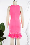 woloong - Black Daily Party Elegant Simplicity Patchwork Feathers Solid Color O Neck Sleeveless Dress Dresses