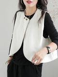 woloong Artistic Retro Loose Sleeveless Solid Color Round-Neck Vest Outerwear
