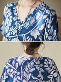 woloong Printed Short Sleeves Loose V-Neck Maxi Dresses