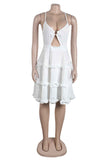 woloong - Black Sexy Sweet Daily Party Backless Solid Color Stringy Selvedge Spaghetti Strap Mini Dress Dresses