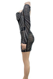woloong - Black Sexy Elegant Solid Patchwork Backless Mesh Hot Drill Asymmetrical Collar One Step Skirt Dresses