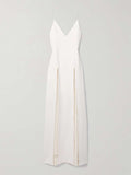 woloong Split-Joint Split-Front Split-Back Solid Color See-Through Sleeveless Loose Spaghetti-Neck Maxi Dresses