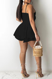 woloong - Black Sexy Casual Solid Backless Spaghetti Strap Sleeveless Dress