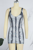 woloong - Grey Sexy Striped Ripped Patchwork Backless Spaghetti Strap One Step Skirt Dresses