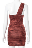 woloong - Red Sexy Print Hollowed Out Patchwork Backless Fold Oblique Collar One Step Skirt Dresses