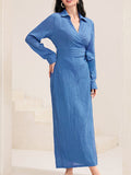 woloong Tied Solid Color Asymmetric Loose Long Sleeves V-Neck Maxi Dresses