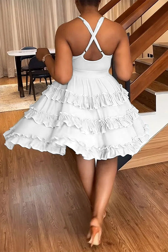 woloong - Black Sexy Sweet Daily Party Backless Solid Color Stringy Selvedge Spaghetti Strap Mini Dress Dresses